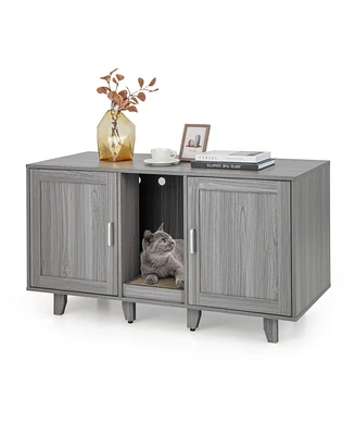 2-Door Cat Litter Box Enclosure with Winding Entry and Scratching Board
