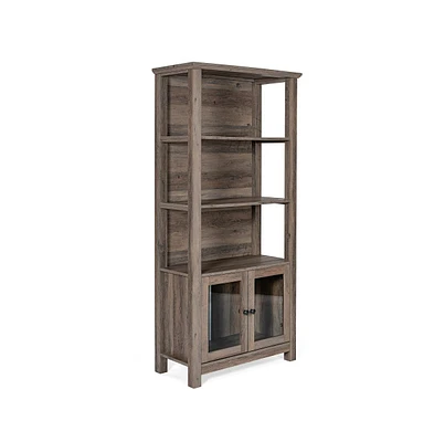 Merrick Lane Omaha Modern Farmhouse Storage Cabinet Bookcase, Glass Doors And Open Shelves