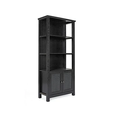 Merrick Lane Omaha Modern Farmhouse Storage Cabinet Bookcase, Glass Doors And Open Shelves