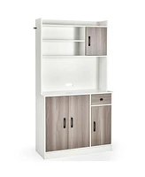 Sugift 4-Door Freestanding Kitchen Buffet with Hutch and Adjustable Shelves