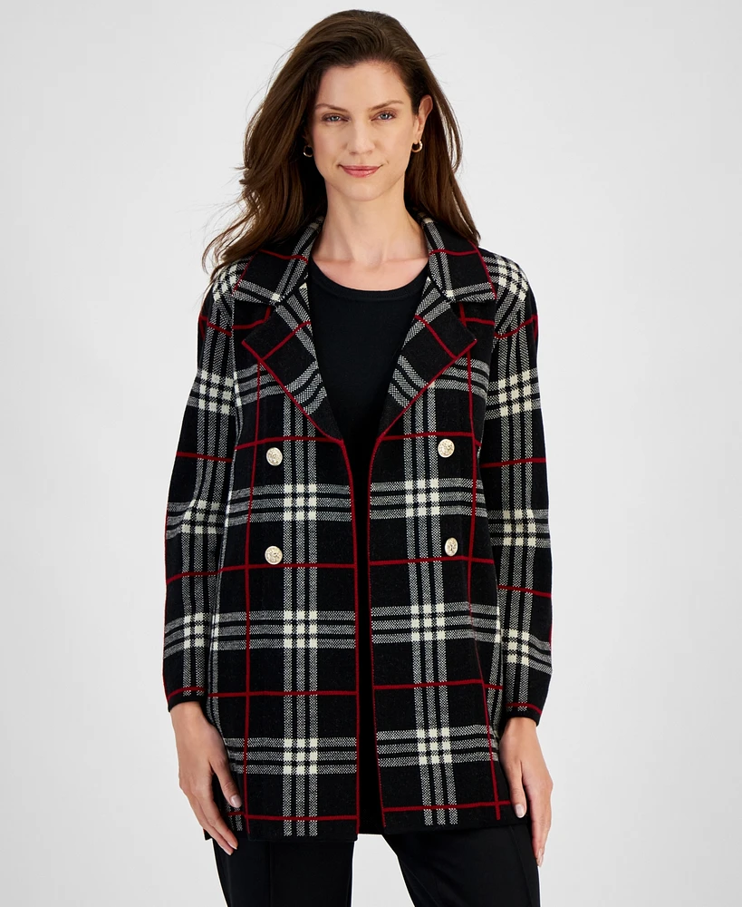 Kasper Women's Plaid Faux-Button Cardigan