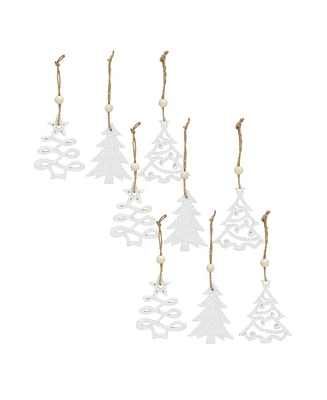 Slickblue Wood Tree Tag Ornament With Beaded Hanger (Set of 9)