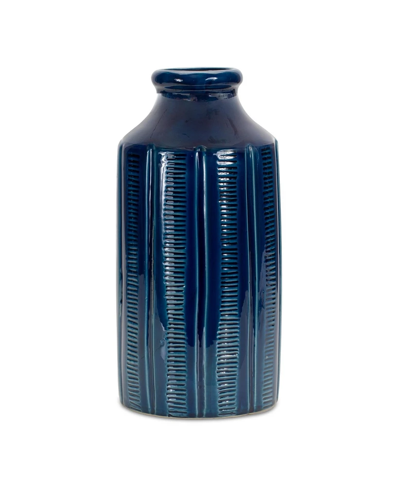 Slickblue Blue Etched Terra Cotta Vase Unique and Stylish Home Decor