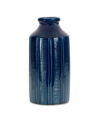 Slickblue Blue Etched Terra Cotta Vase Unique and Stylish Home Decor