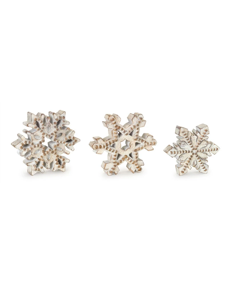 Slickblue Beaded Wood Design Snowflake Decor (Set of 3)