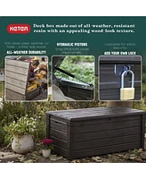 Keter Brightwood 120gal Weatherproof Resin Patio Deck Storage Box Bench, Brown