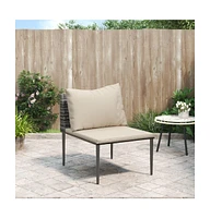 vidaXL Patio Middle Sofa with Cushions Gray Poly Rattan