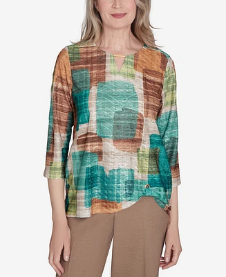 Alfred Dunner Women's Emerald Isle Color Blocking Texture Top