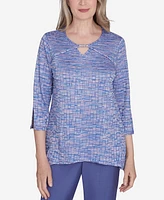 Alfred Dunner Women's Worth Avenue Space Dye Top with Detailed Charm on Neckline