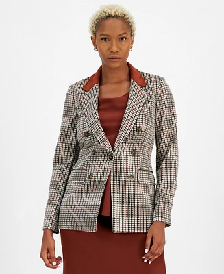 Bar Iii Women's Plaid Contrast-Collar Faux-Double-Breasted Blazer, Created for Macy's