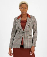 Bar Iii Women's Plaid Contrast-Collar Faux-Double-Breasted Blazer, Created for Macy's