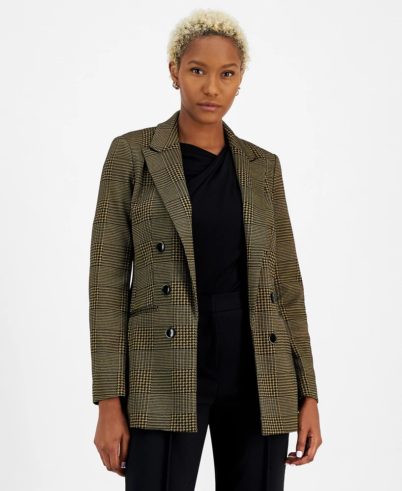 Bar Iii Women's Plaid Open-Front Faux-Double-Breasted Blazer, Created for Macy's