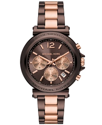 Michael Kors Women's Maren Chronograph Chocolate and Rose Gold-Tone Stainless Steel Watch 40mm