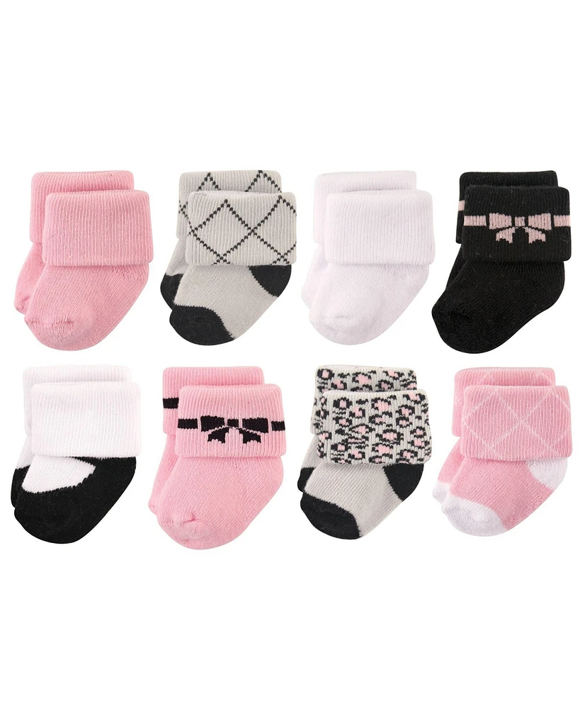 Hudson Baby Girls Cotton Rich Newborn and Terry Socks, Bows 12-Pack, 0-6 Months
