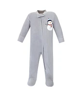 Hudson Baby Boys Fleece Zipper Sleep and Play 2pk, Santa Snowman