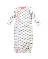 Touched by Nature Baby Girls Organic Cotton Side-Closure Snap Long-Sleeve Gowns 3pk, Pink Gray Scribble, Preemie