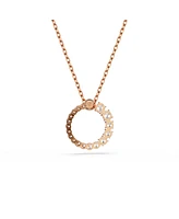 Swarovski Matrix Pendant, Crystal Pearl, Round Cut, White, Rose Gold-Tone Plated Necklace