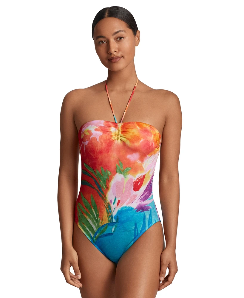 Lauren Ralph Women's Gathered-Front Bandeau One Piece Swimsuit