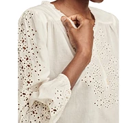 Lucky Brand Women's Cotton Eyelet-Embroidered 3/4-Sleeve Top