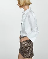 Mango Women's Leopard-Print Denim Mini-Skirt