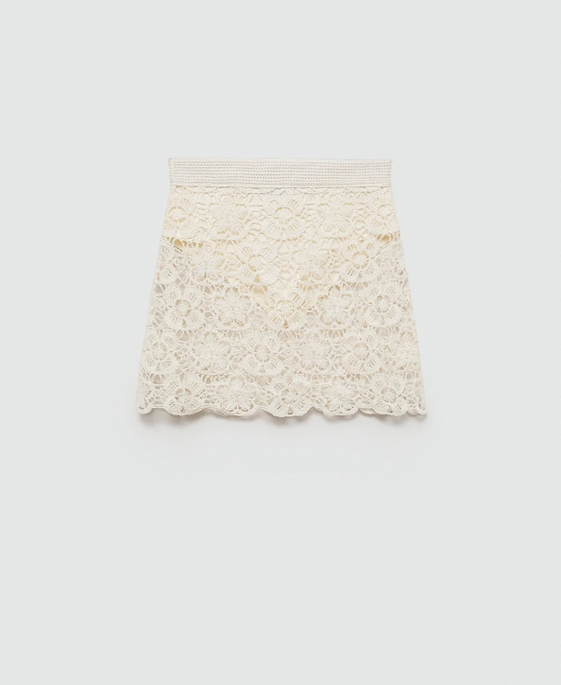 Mango Women's Flowers Detail Crochet Mini Skirt