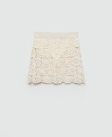 Mango Women's Flowers Detail Crochet Mini Skirt