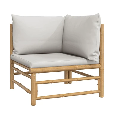 vidaXL Patio Corner Sofa with Light Gray Cushions Bamboo