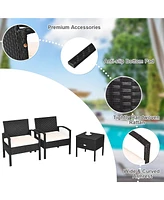 Gymax 3PCS Rattan Patio Conversation Set Outdoor Furniture Set w/ Storage Table