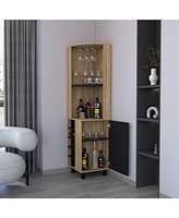 Fm Furniture Leah corner bar cabinet in melamine, glass holder, wine and wine rack.