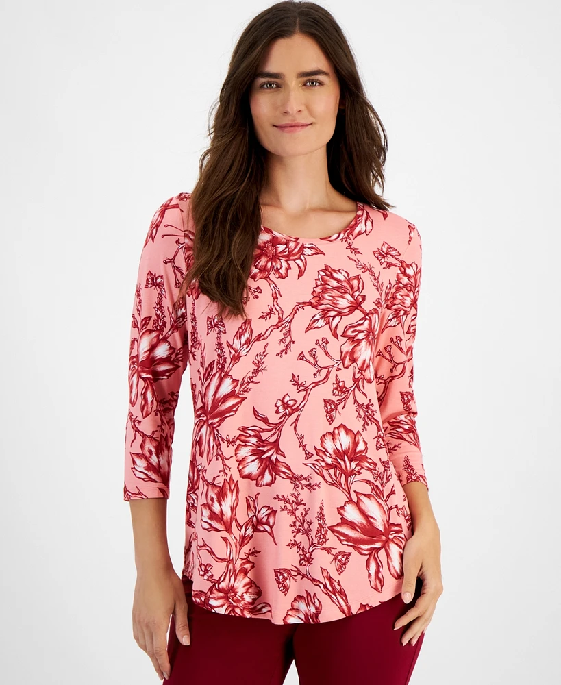 Jm Collection Petite Botanical Toile 3/4-Sleeve Top, Created for Macy's