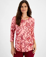 Jm Collection Petite Botanical Toile 3/4-Sleeve Top, Created for Macy's
