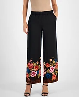 Jm Collection Women's Printed Pull-On Satin Pants, Created for Macy's