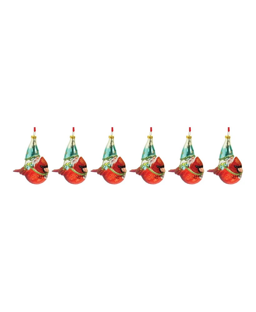 Slickblue Glass Gnome And Cardinal Bird Ornament (Set of 6)