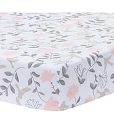 Lambs & Ivy Petals White/Pink/Gray Floral 100% Cotton Fitted Crib/Toddler Sheet