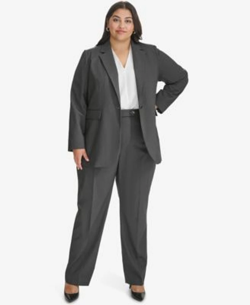 Calvin Klein Plus Size Pinstriped One Button Jacket Straight Leg Pants