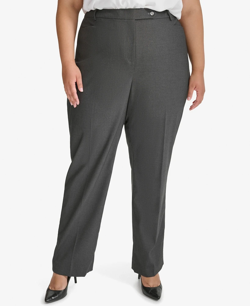 Calvin Klein Plus Pinstriped Straight-Leg Pants