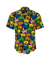 Section 119 Men's Red the Grateful Dead All-Over Bear Heads Button-Up Shirt