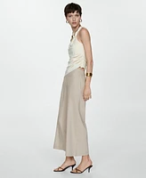 Mango Women's Wide Leg Linen Pants