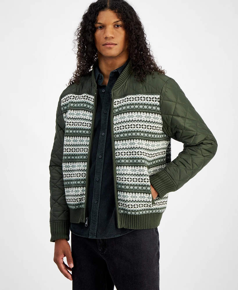 Sun + Stone Men's Fair Isle Zip-Front Sweater Jacket