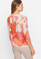 Olsen Women's 3/4 Sleeve Abstract Floral T-Shirt