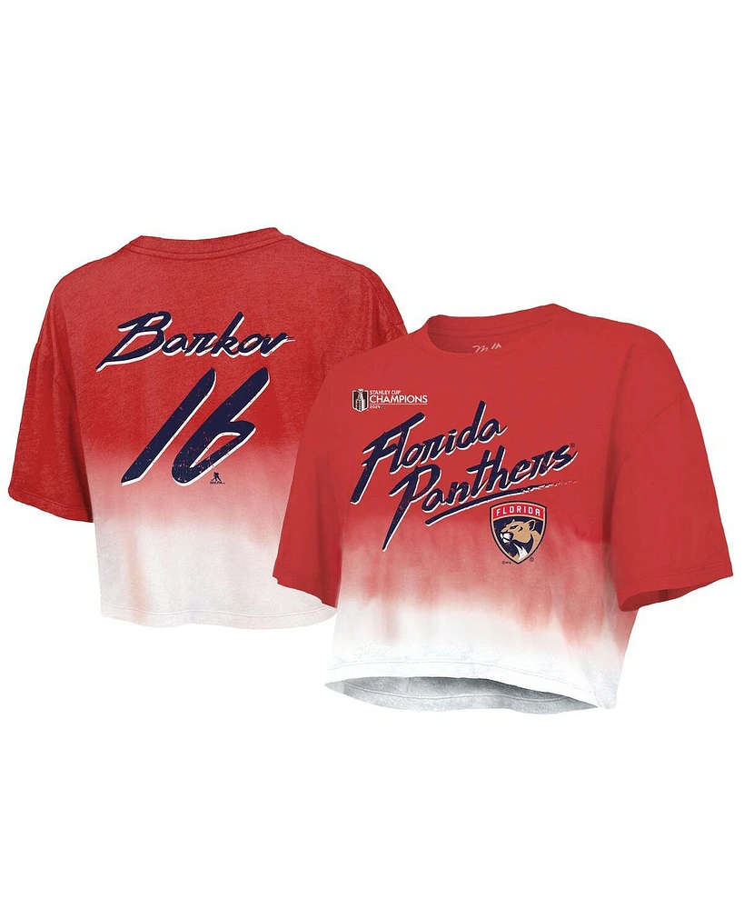 Majestic Women's Aleksander Barkov Red Florida Panthers 2024 Stanley Cup Champions Dip Dye Boxy Cropped Name Number T-Shirt