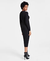 Bar Iii Women's Baby Ribbed-Knit Long-Sleeve Midi Dress, Created for Macy's