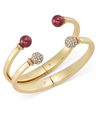 Charter Club Gold-Tone 2-Pc. Set Pave Fireball & Color Imitation Pearl Cuff Bracelets, Created for Macy's