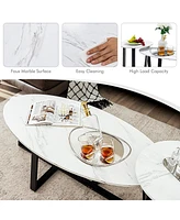 Modern Coffee Table Set of 2 Faux Marble Nesting Table Set