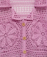 Mango Women's Flowers Detail Crochet Shirt