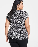 I.n.c. International Concepts Plus Printed Gathered Top, Created for Macy's