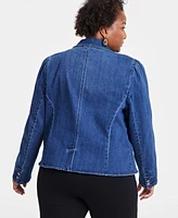 I.n.c. International Concepts Plus Puff-Sleeve Denim Blazer, Created for Macy's