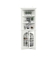 Mondawe 63.3inch White Corner Storage Cabinet Tall Freestanding Bookcase with Doors&Adjustable Shelves