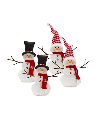 Slickblue Plush Snowman Shelf Sitter With Hat And Scarf Accent (Set of 4)