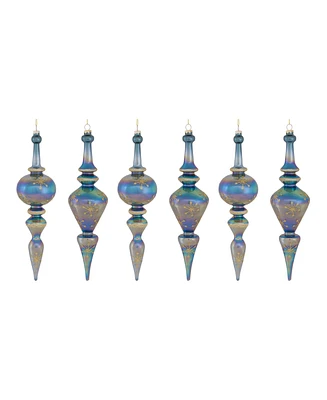 Slickblue Irredescent Wintry Blue Glass Finial Drop Ornament (Set of 6)